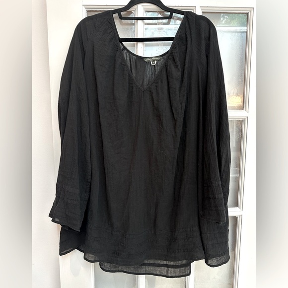 Eddie Bauer Cotton Boho Semi Sheer Black Oversized Tunic Blouse Women’s Size XL - Picture 1 of 10